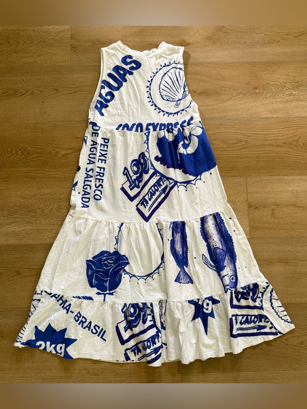 FARM Rio Rainha Das Águas T-Shirt Dress Tiered Midi Cotton Size M - Picture 2 of 7